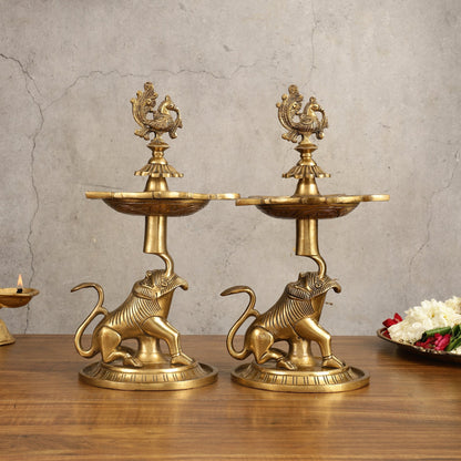 Brass Yali Peacock Lamp 12 " by SAMA Homes - Sculptures & Statues (View 2)