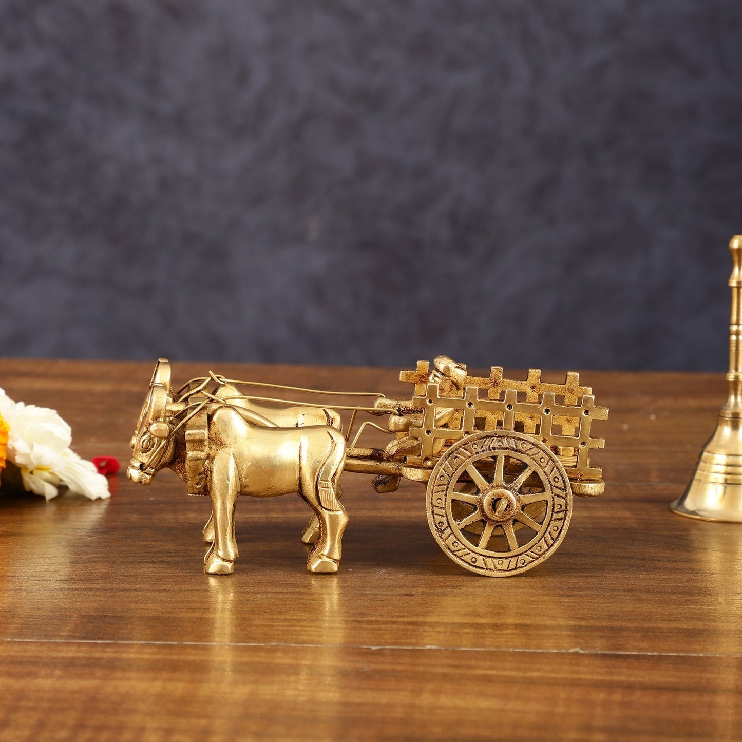 Pure Brass Bullock Cart Showpiece with Indian villager - 2" Height - Sama Homes Idol - Brass Sculpture