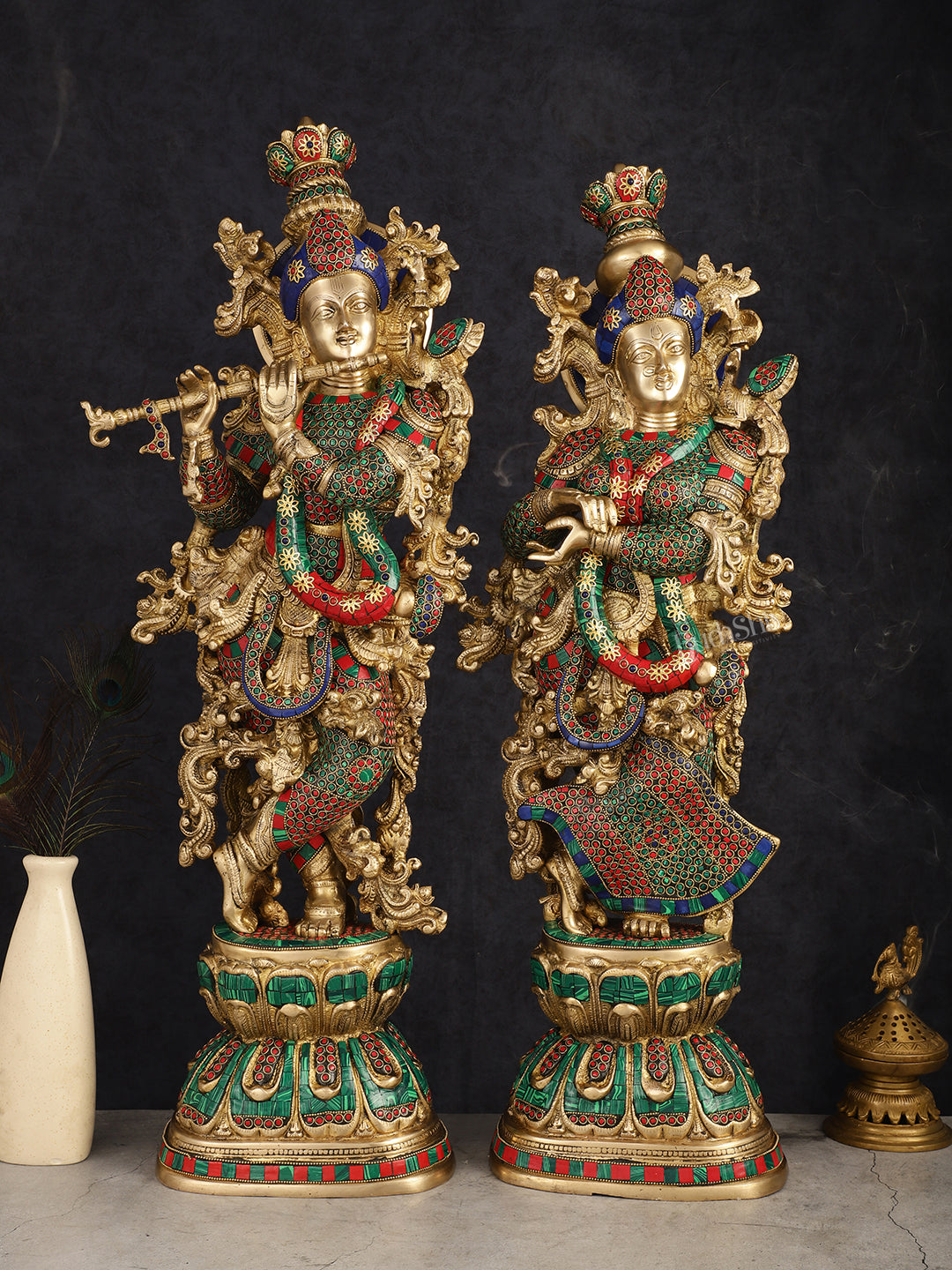 Handcrafted Brass Radha Krishna Idols 30" - Sama Homes Idol - Brass Sculpture - Eco-friendly - Sama Homes