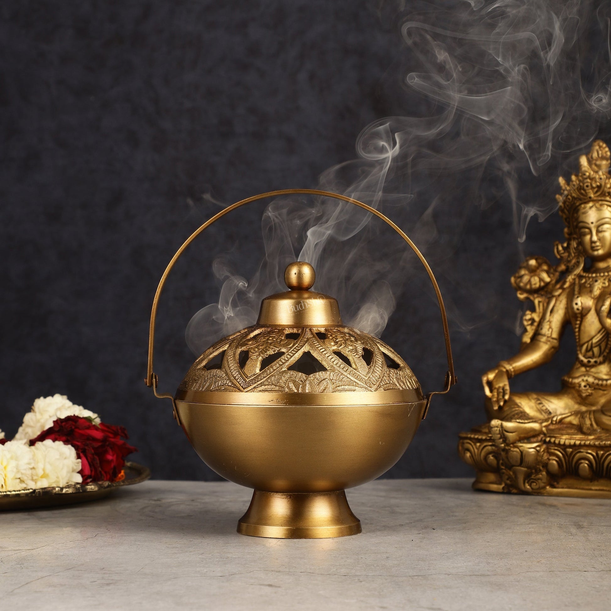 Brass Loban Daan Dhoop Daani with handle 6" - Eco-friendly - Sama Homes