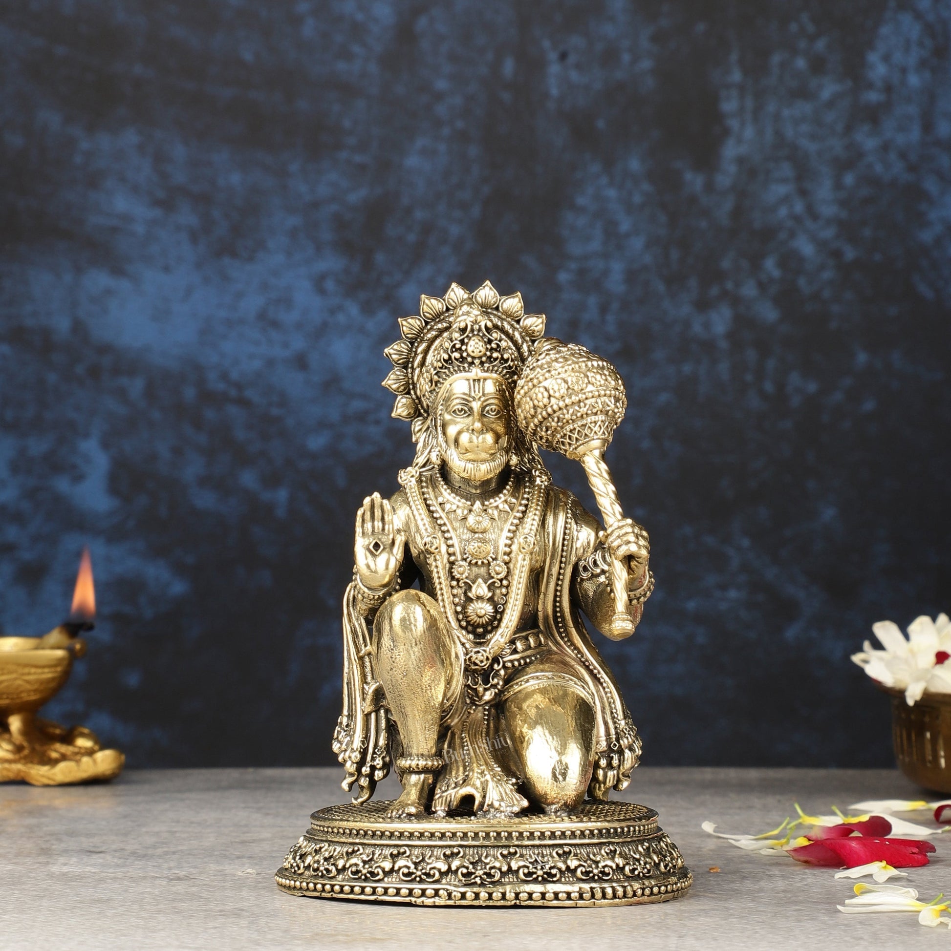 Pure Brass Intricately Crafted Hanuman 6.7 inch - Sama Homes Idol - Brass Sculpture - Eco-friendly - Sama Homes