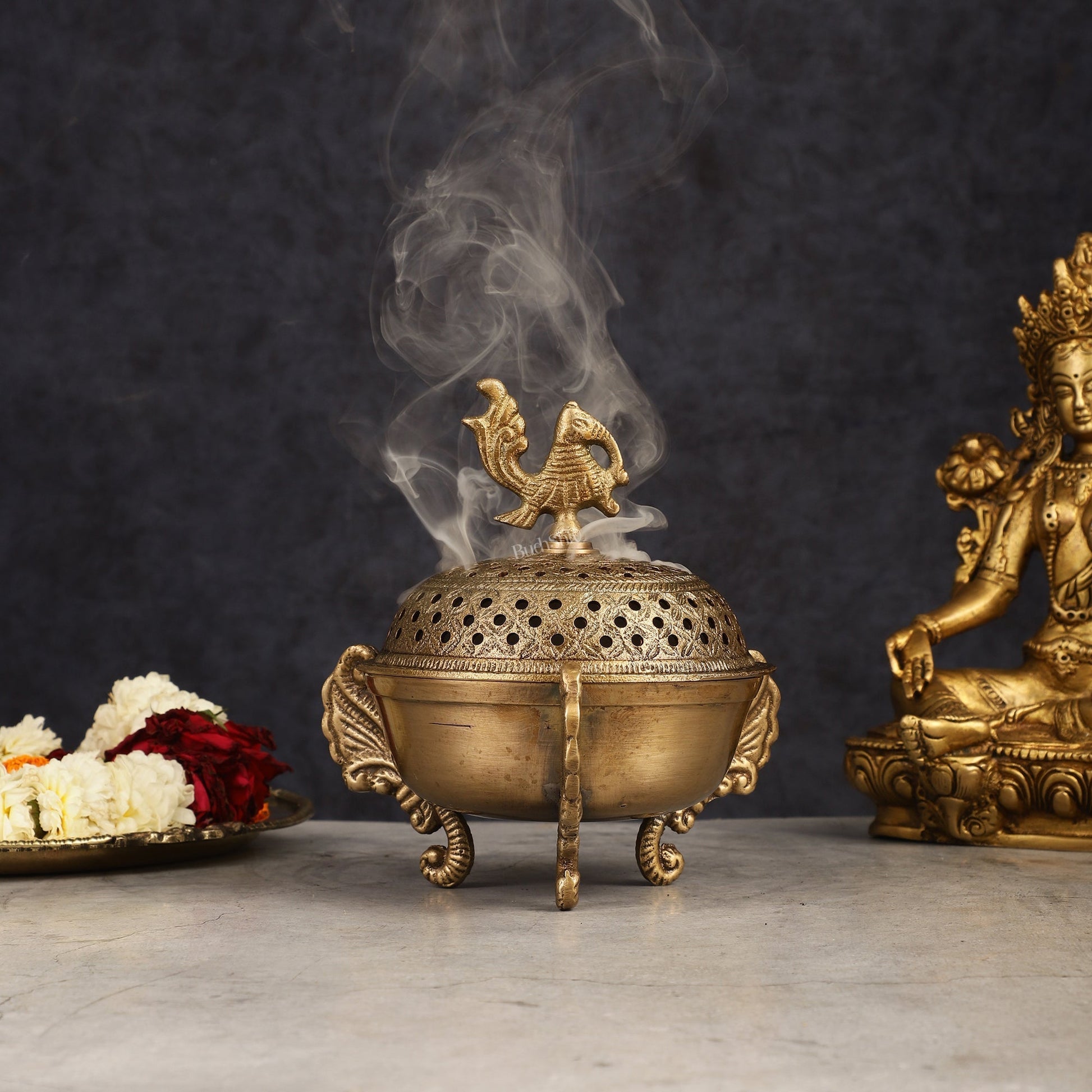 Pure Brass Peacock Loban Dhoop Burner 5" - Eco-friendly - Sama Homes