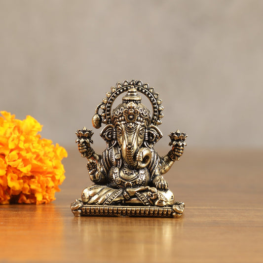 Brass Miniature Dagduseth Ganapati Idol - 2 Inch | 100% Certified Copper & Brass - Sama Homes Idol - Brass Sculpture