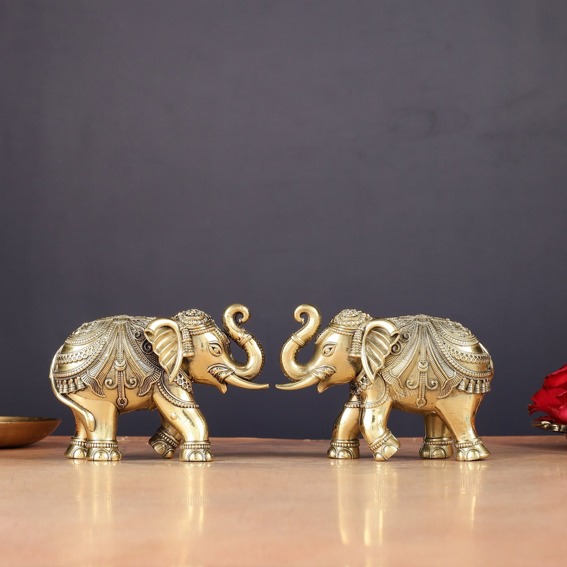Brass Superfine Elephant Miniature pair Showpieces 4" | 100% Certified Copper & Brass - Sama Homes Idol - Brass Sculpture - Eco-friendly - Sama Homes