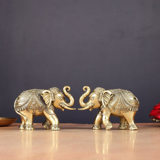 Brass Superfine Elephant Miniature pair Showpieces 4" | 100% Certified Copper & Brass - Sama Homes Idol - Brass Sculpture