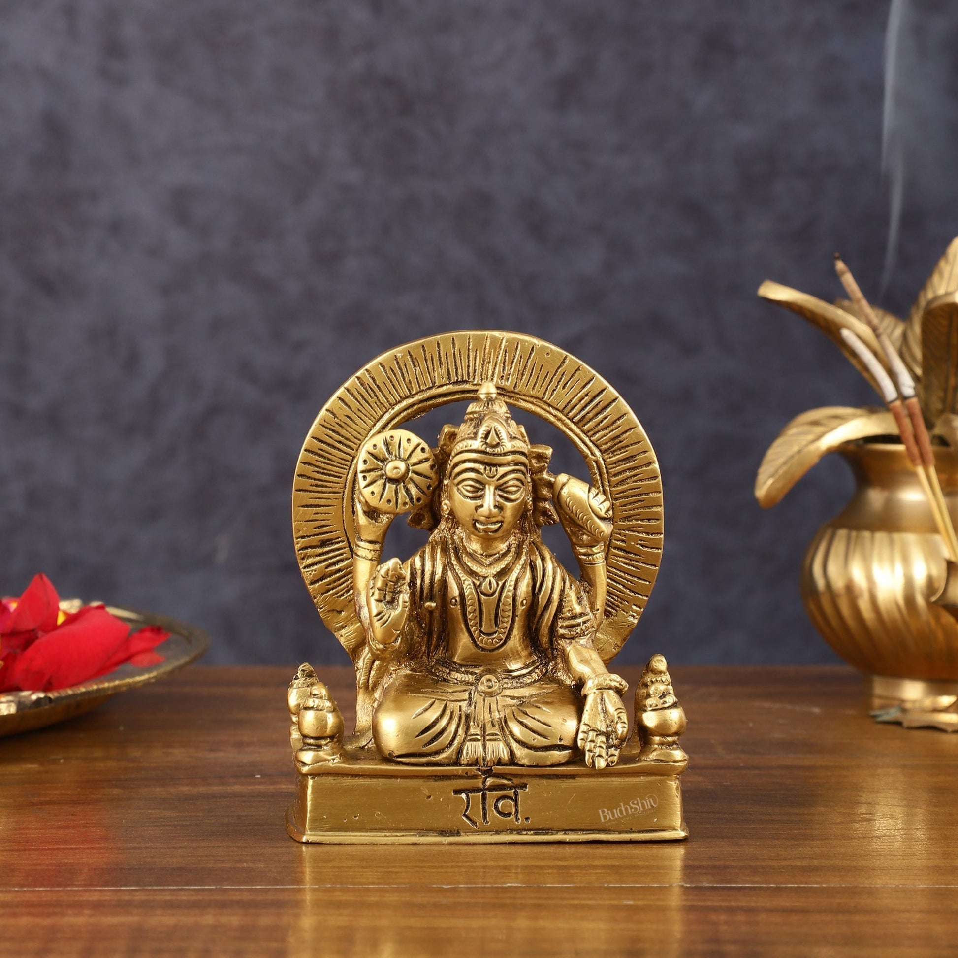 Brass Surya Dev Ravi Sun Idol for Pooja & Vastu - 4 Inch Height - Sama Homes Idol - Brass Sculpture - Eco-friendly - Sama Homes