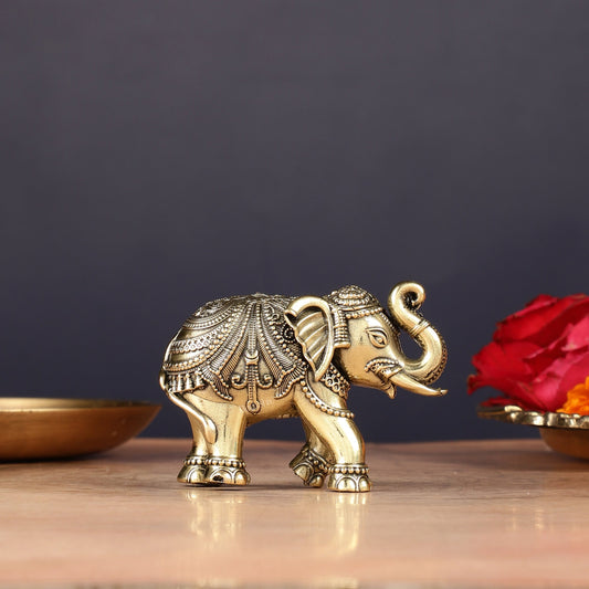 Brass Superfine Elephant Miniature Showpiece 4" | 100% Certified Copper & Brass - Sama Homes Idol - Brass Sculpture