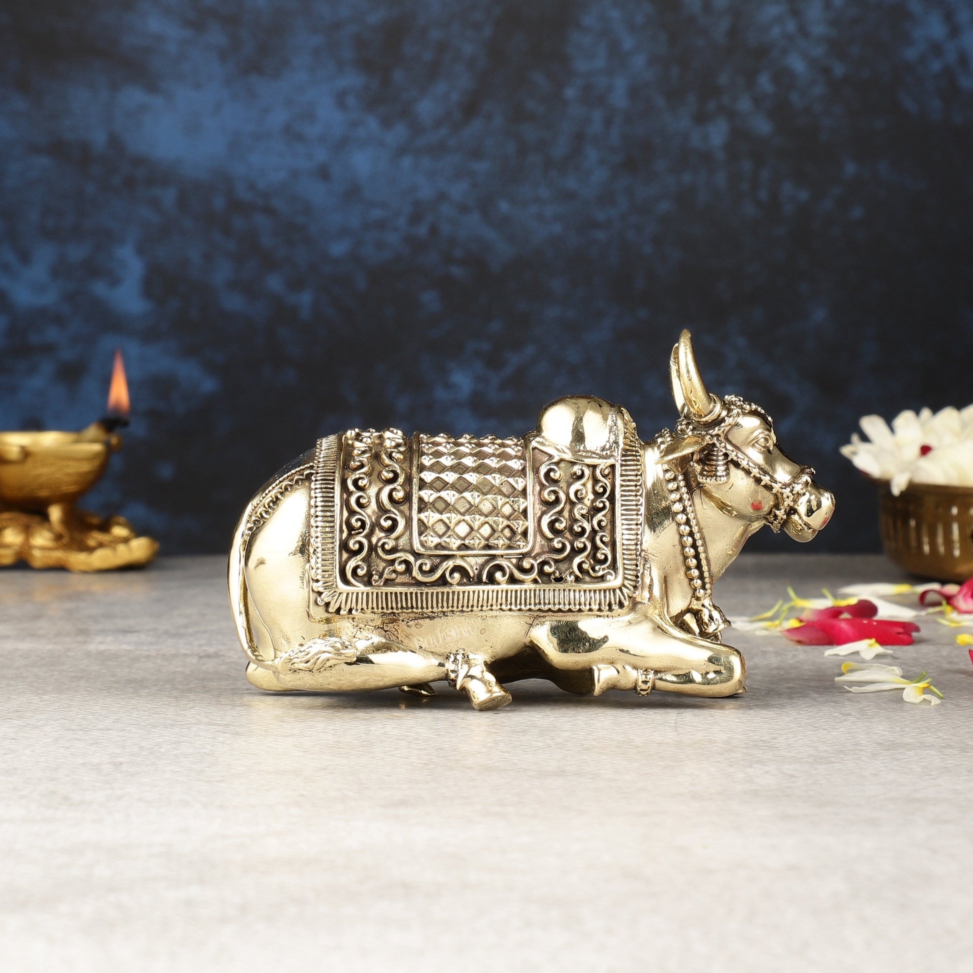 Brass Superfine Nandi Idol - 5.5" - Sama Homes Idol - Brass Sculpture - Eco-friendly - Sama Homes