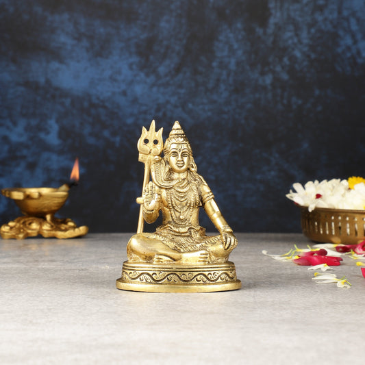 Pure Brass Superfine Small Lord Shiva Idol - 4" - Sama Homes Idol - Brass Sculpture