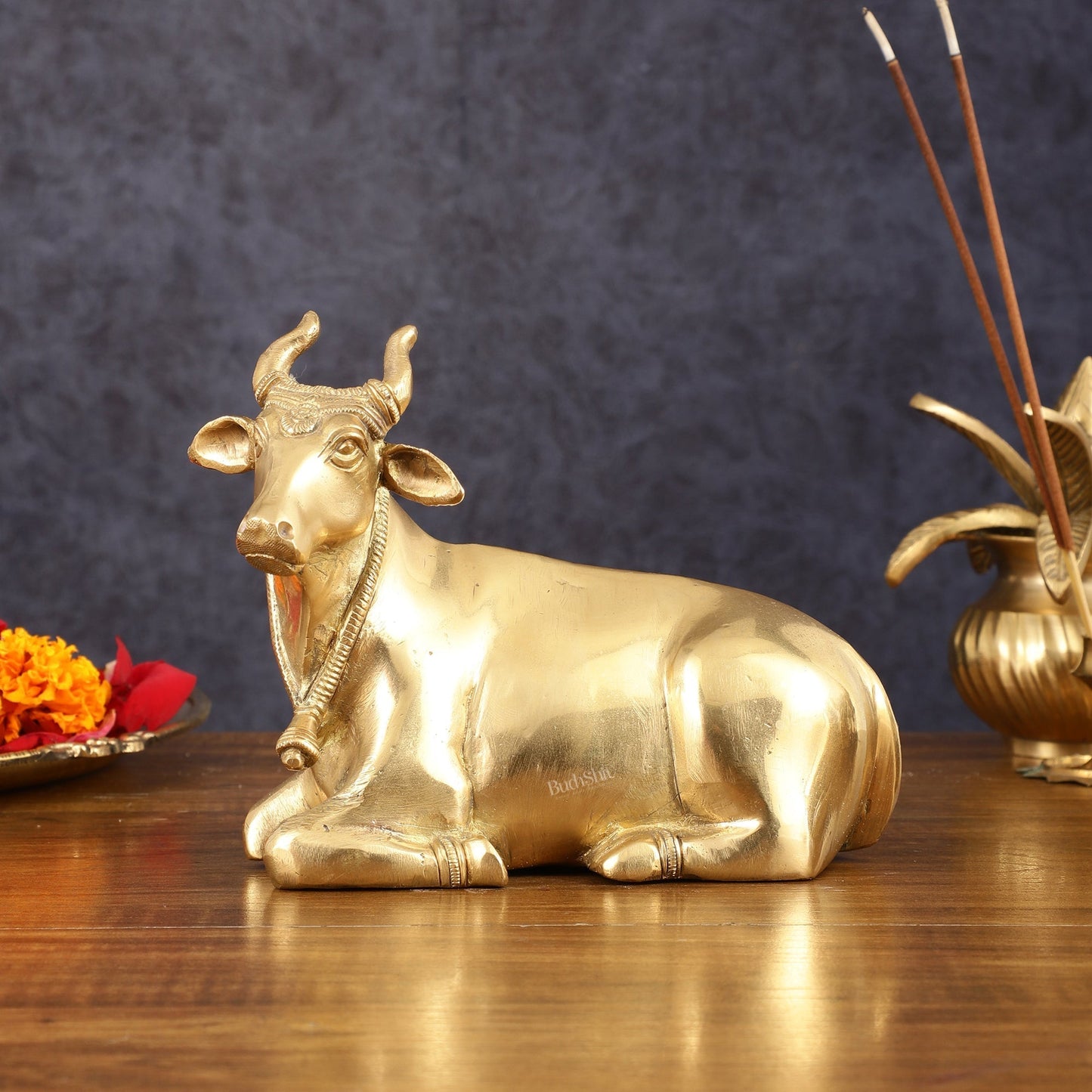 Pure Brass Sitting nandi Idol | 5.5" - Sama Homes Idol - Brass Sculpture