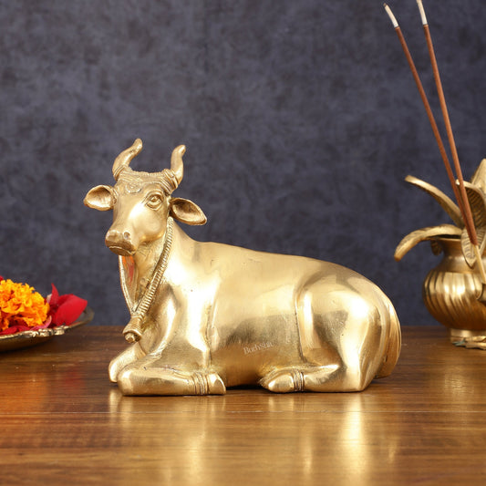 Pure Brass Sitting nandi Idol | 5.5" - Sama Homes Idol - Brass Sculpture