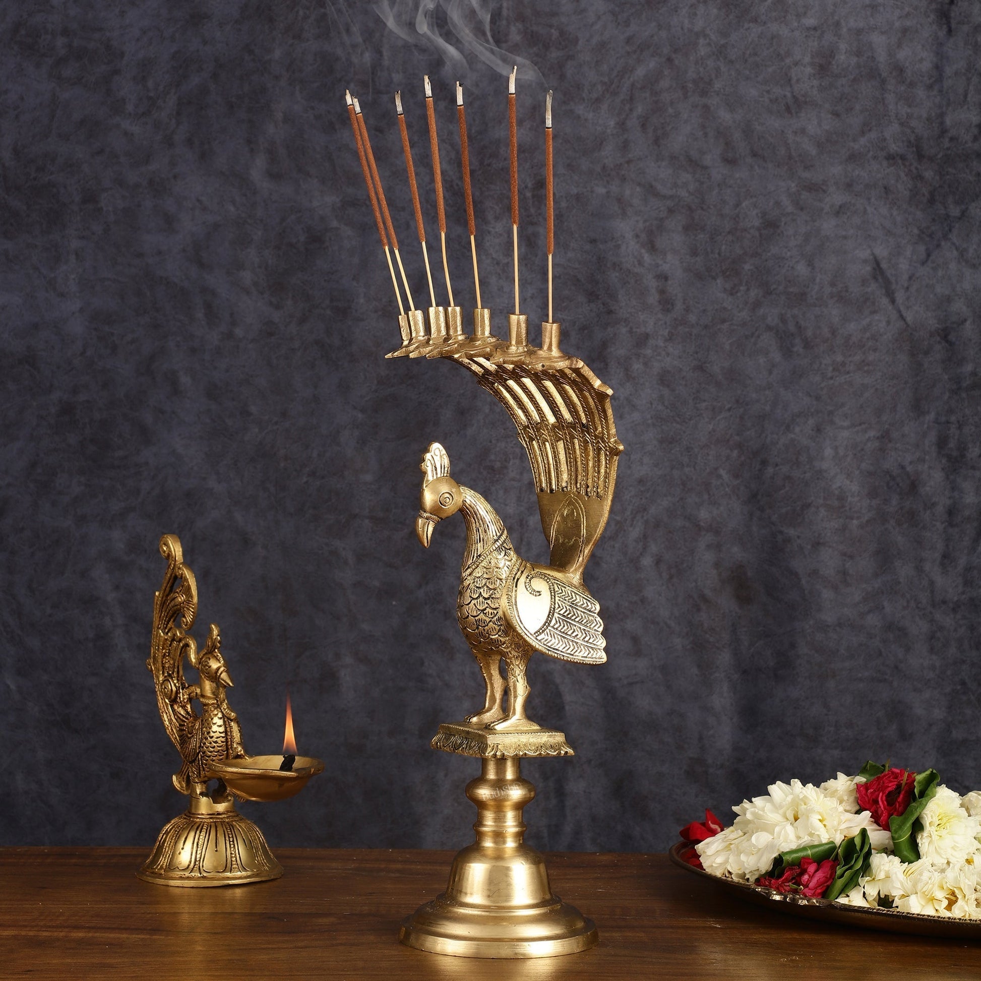 Pure Brass Peacock Agarbatti Incense Holder - 12 Inch - Sama Homes Idol - Brass Sculpture - Eco-friendly - Sama Homes