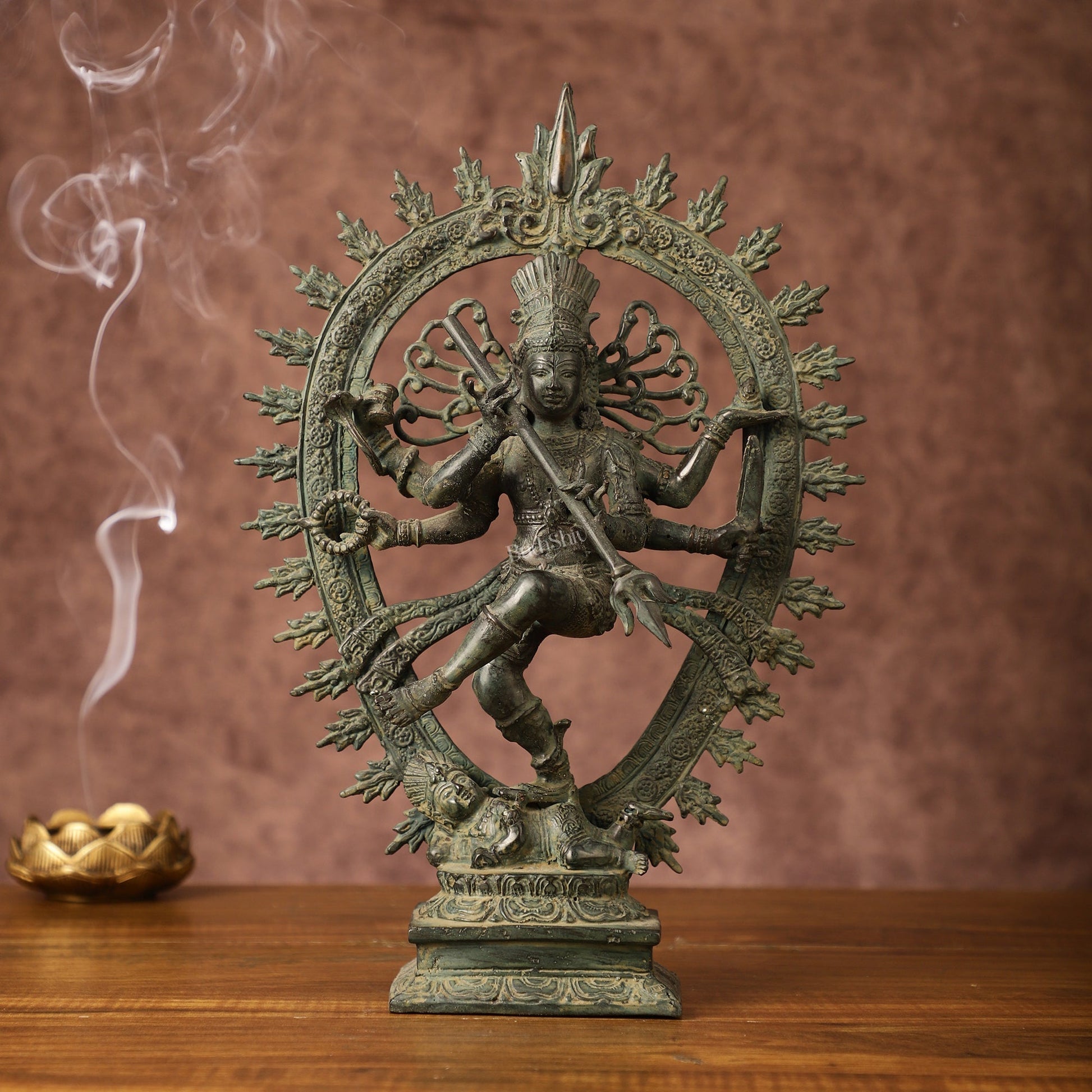 Indonesian Bronze Sculpture: Dancing Shiva with 6 Arms and Trishul Nataraja | Height: 13.5 inch - Sama Homes Idol - Brass Sculpture - Eco-friendly - Sama Homes
