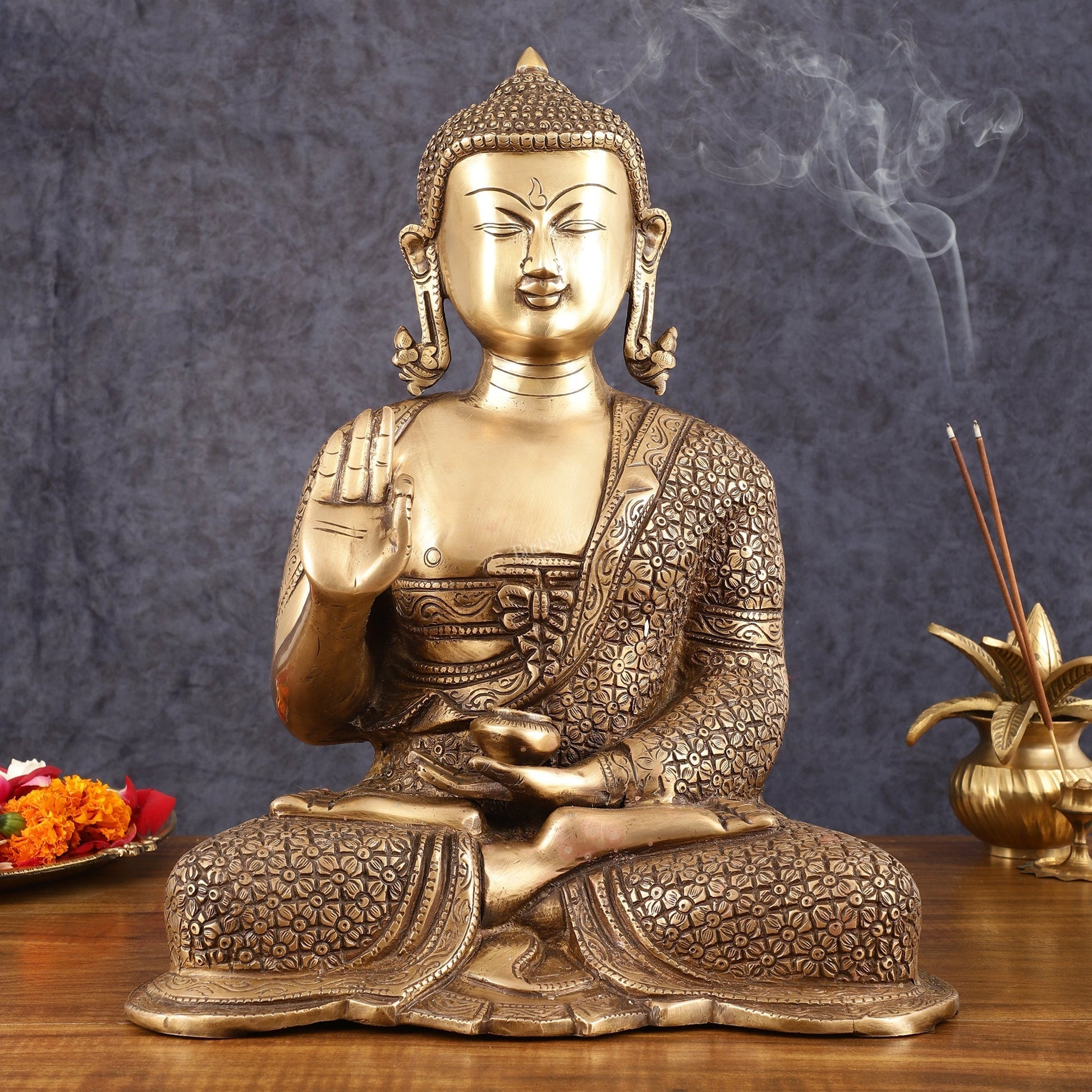 Brass Buddha Idol - 15" burnt brass finish | 100% Certified Copper & Brass - Sama Homes Idol - Brass Sculpture - Eco-friendly - Sama Homes