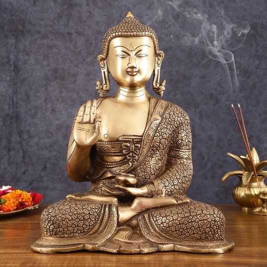 Brass Buddha Idol - 15" burnt brass finish | 100% Certified Copper & Brass - Sama Homes Idol - Brass Sculpture