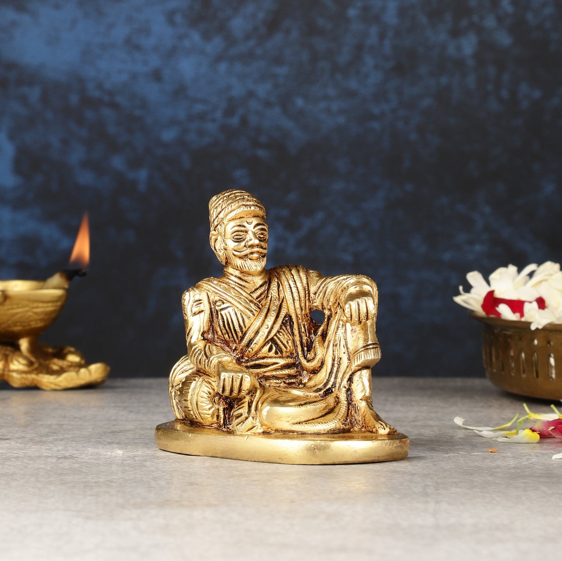 Pure Brass Royal Chhatrapati Shivaji Maharaj Statue - 3.5" - Sama Homes Idol - Brass Sculpture - Eco-friendly - Sama Homes