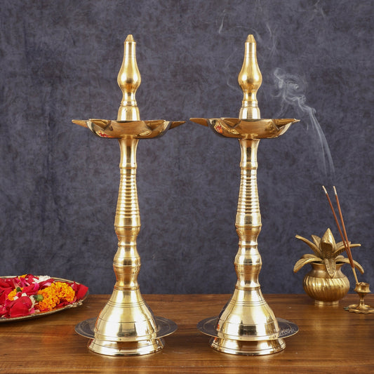 Pure Brass Traditional Kerala Oil Lamp (Nilavilakku) Pair – 16 Inch, South Indian Diya (2kg Set)