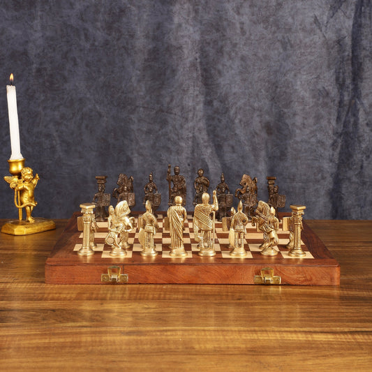 Brass Chess Set on Premium Wooden Board | Handcrafted Luxury Game | Heritage Gift | 100% Certified Copper & Brass - Sama Homes Idol - Brass Sculpture