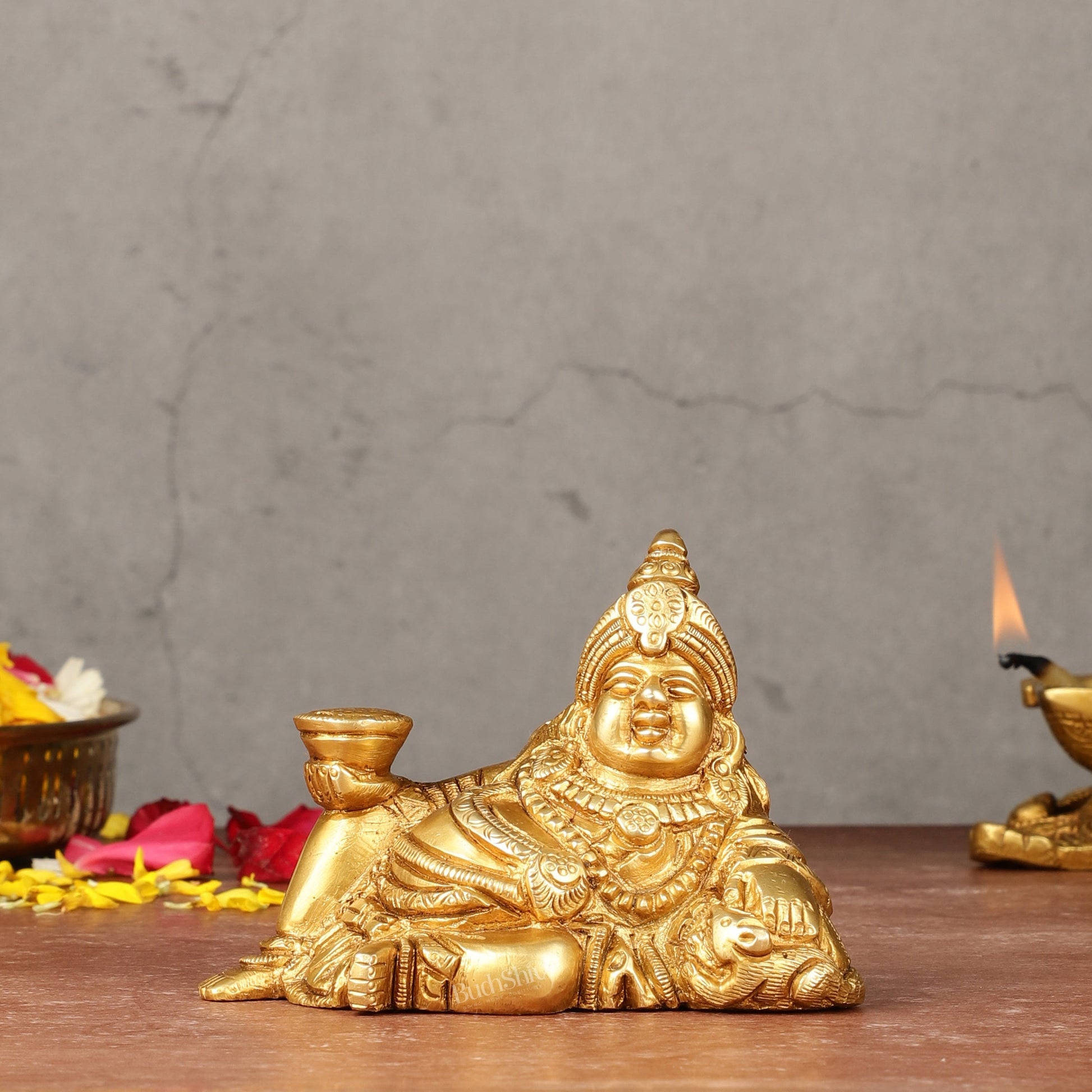 Pure Brass Resting Kubera Idol Small | 3.5" - Sama Homes Idol - Brass Sculpture - Eco-friendly - Sama Homes