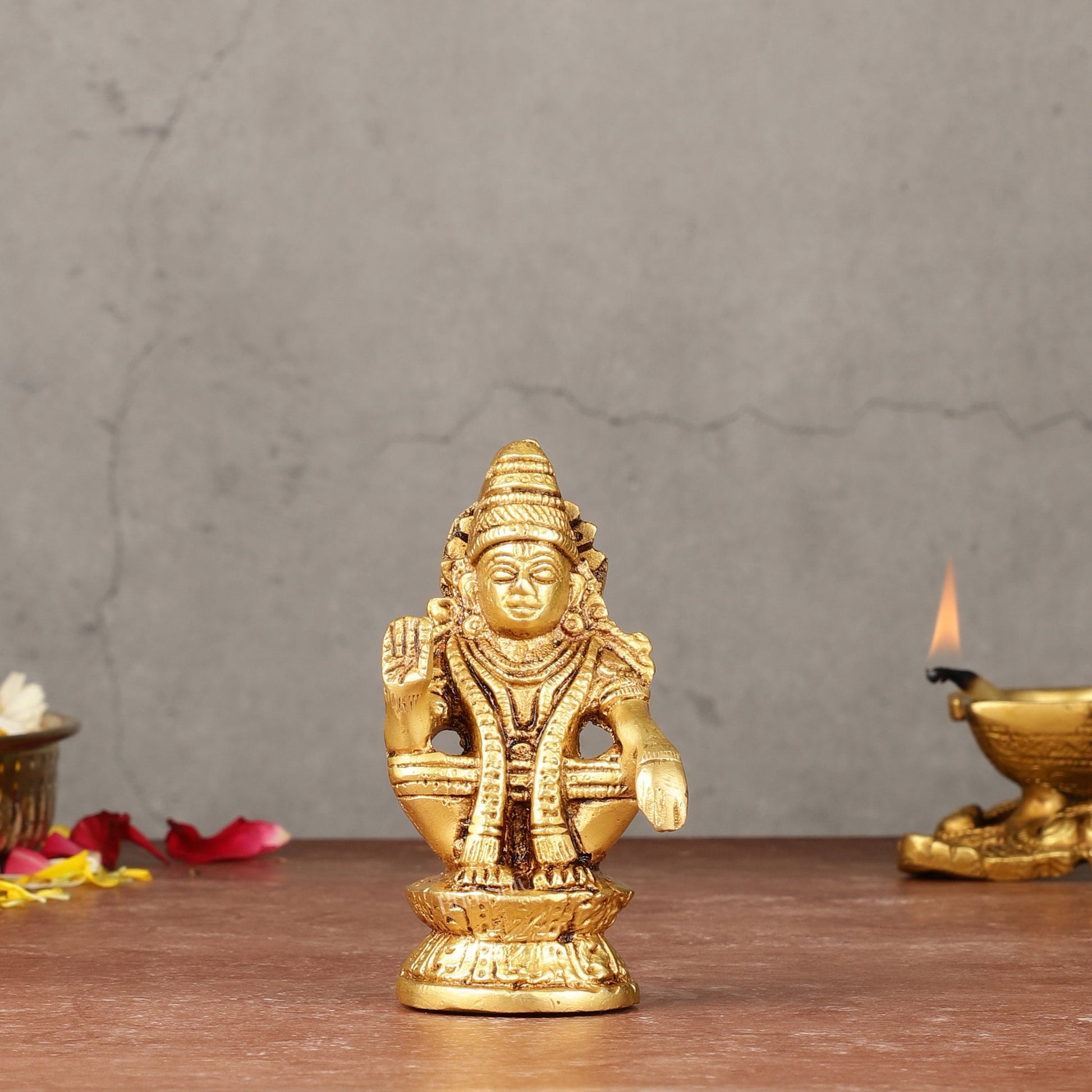 Pure brass small Ayyappa swamy idol 4 inch - Sama Homes Idol - Brass Sculpture - Eco-friendly - Sama Homes