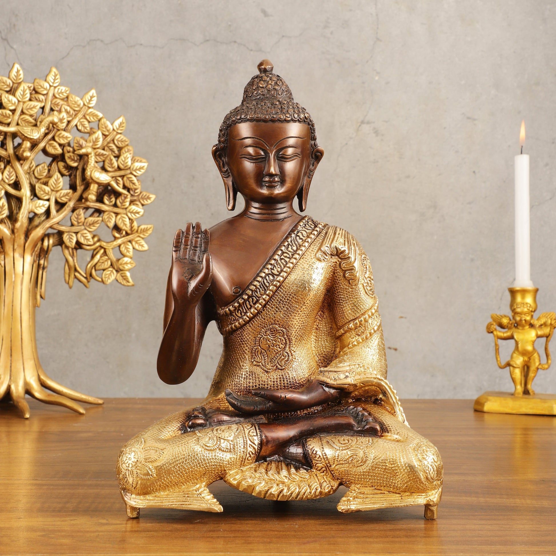 Pure Brass Buddha Dual Tone Sculpture - 11" Height - Sama Homes Idol - Brass Sculpture - Eco-friendly - Sama Homes