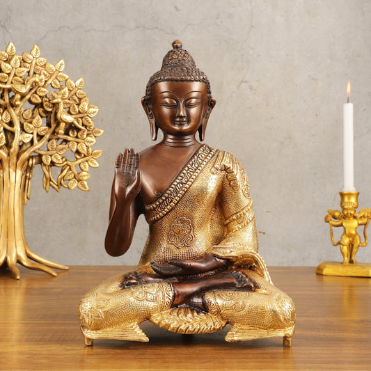 Pure Brass Buddha Dual Tone Sculpture - 11" Height - Sama Homes Idol - Brass Sculpture