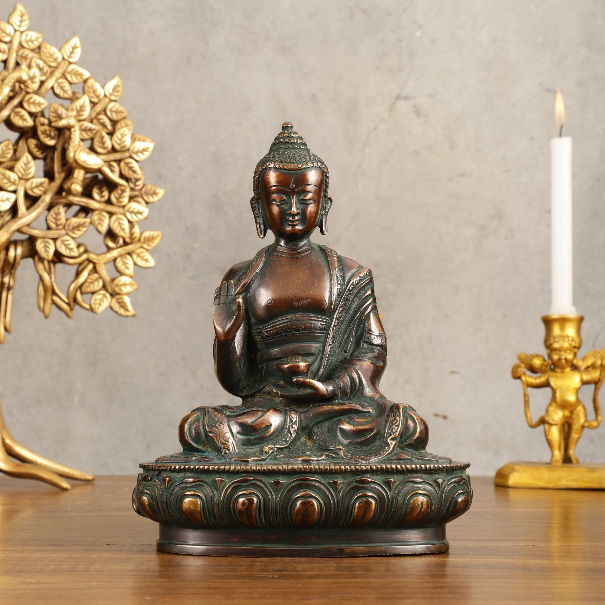 Pure Brass Buddha Statue - Antique Finish, 8" Height - Sama Homes Idol - Brass Sculpture - Eco-friendly - Sama Homes