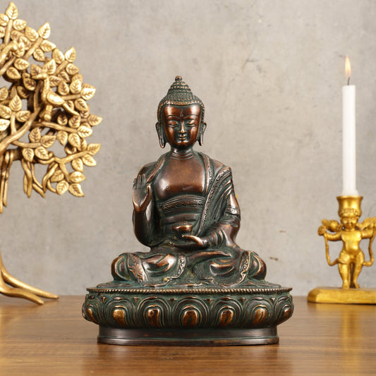 Pure Brass Buddha Statue - Antique Finish, 8" Height - Sama Homes Idol - Brass Sculpture