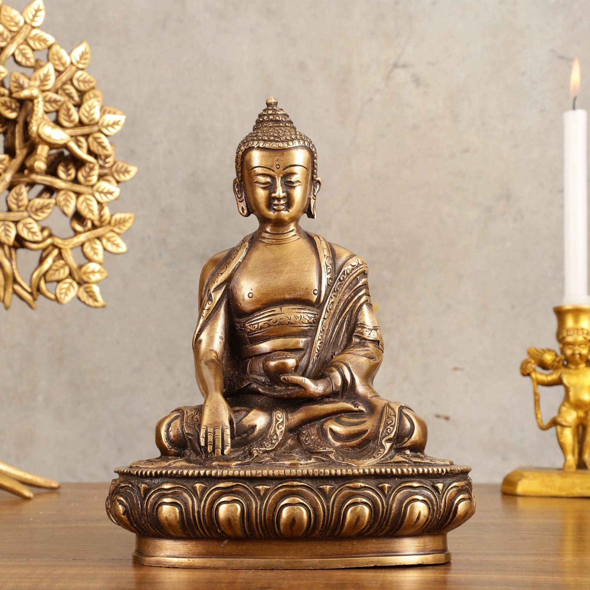Pure Brass Buddha Statue - Antique burnt finish, 8" Height - Sama Homes Idol - Brass Sculpture - Eco-friendly - Sama Homes