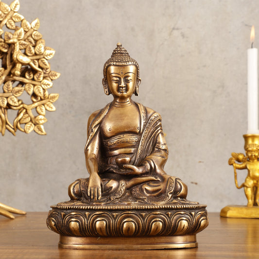 Pure Brass Buddha Statue - Antique burnt finish, 8" Height - Sama Homes Idol - Brass Sculpture