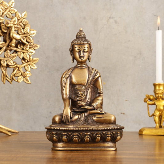 Pure Brass Buddha Statue - Antique Burnt Finish, 8" Height - Sama Homes Idol - Brass Sculpture