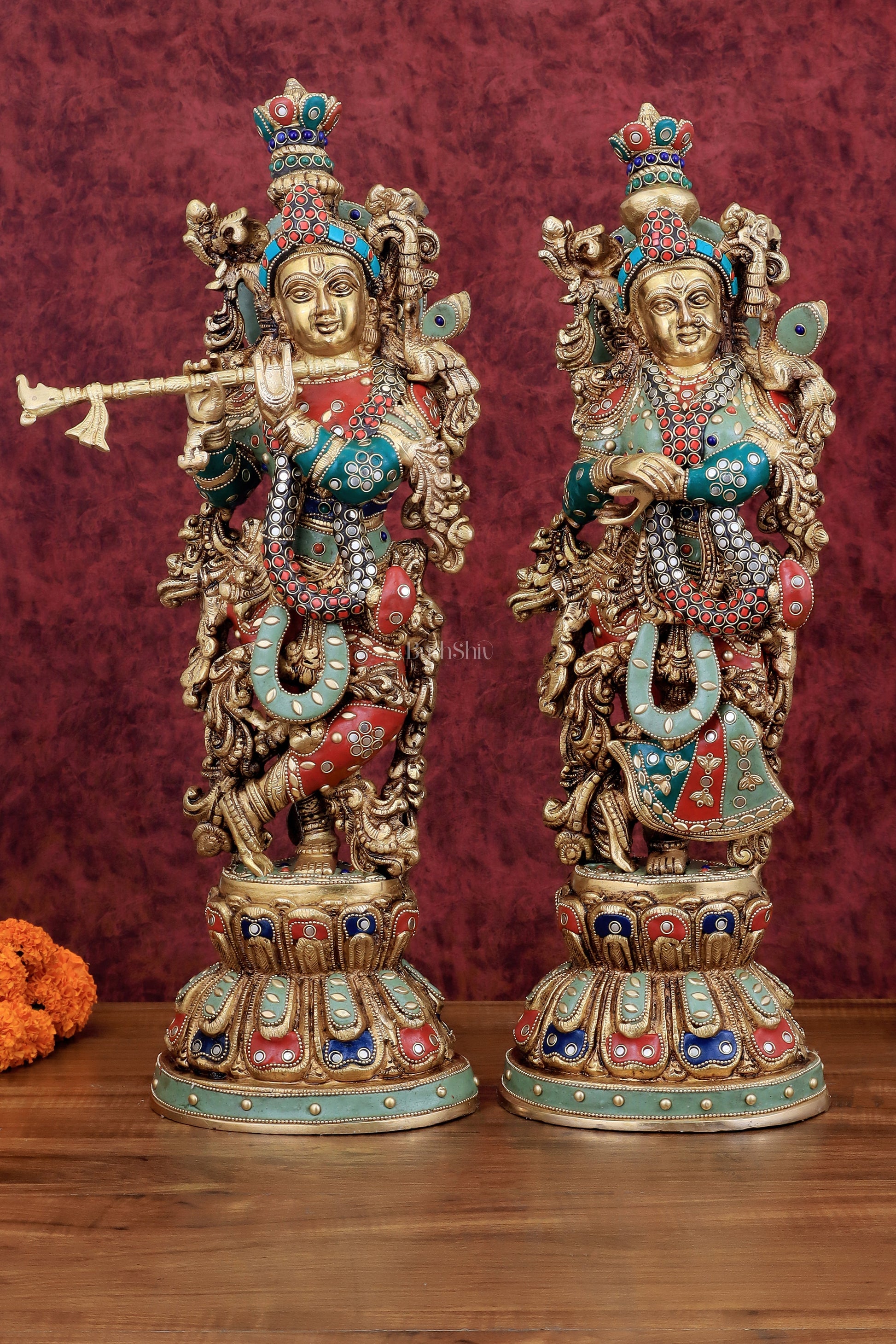 Brass Radha Krishna Statues - 21" Height, 18 KG Pair | 100% Certified Copper & Brass - Sama Homes Idol - Brass Sculpture - Eco-friendly - Sama Homes