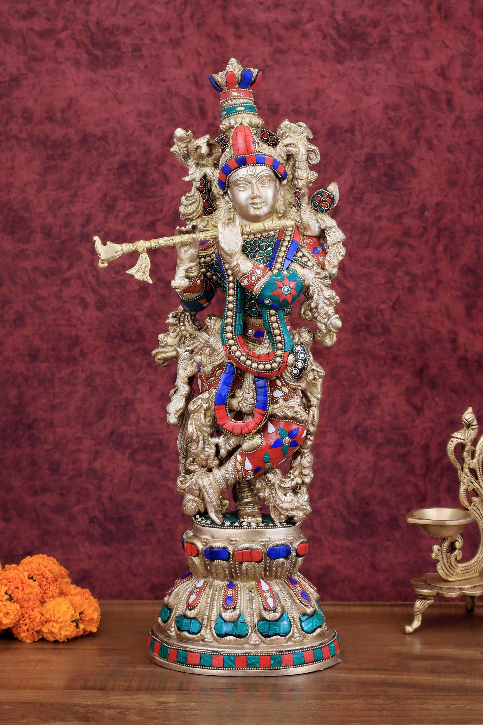 Handcrafted Krishna Statue pure brass idol 21 inch - Sama Homes Idol - Brass Sculpture - Eco-friendly - Sama Homes