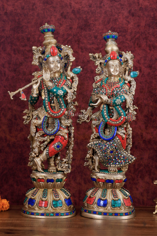 Pure Brass Radha Krishna Idol 25 inch - Sama Homes Idol - Brass Sculpture