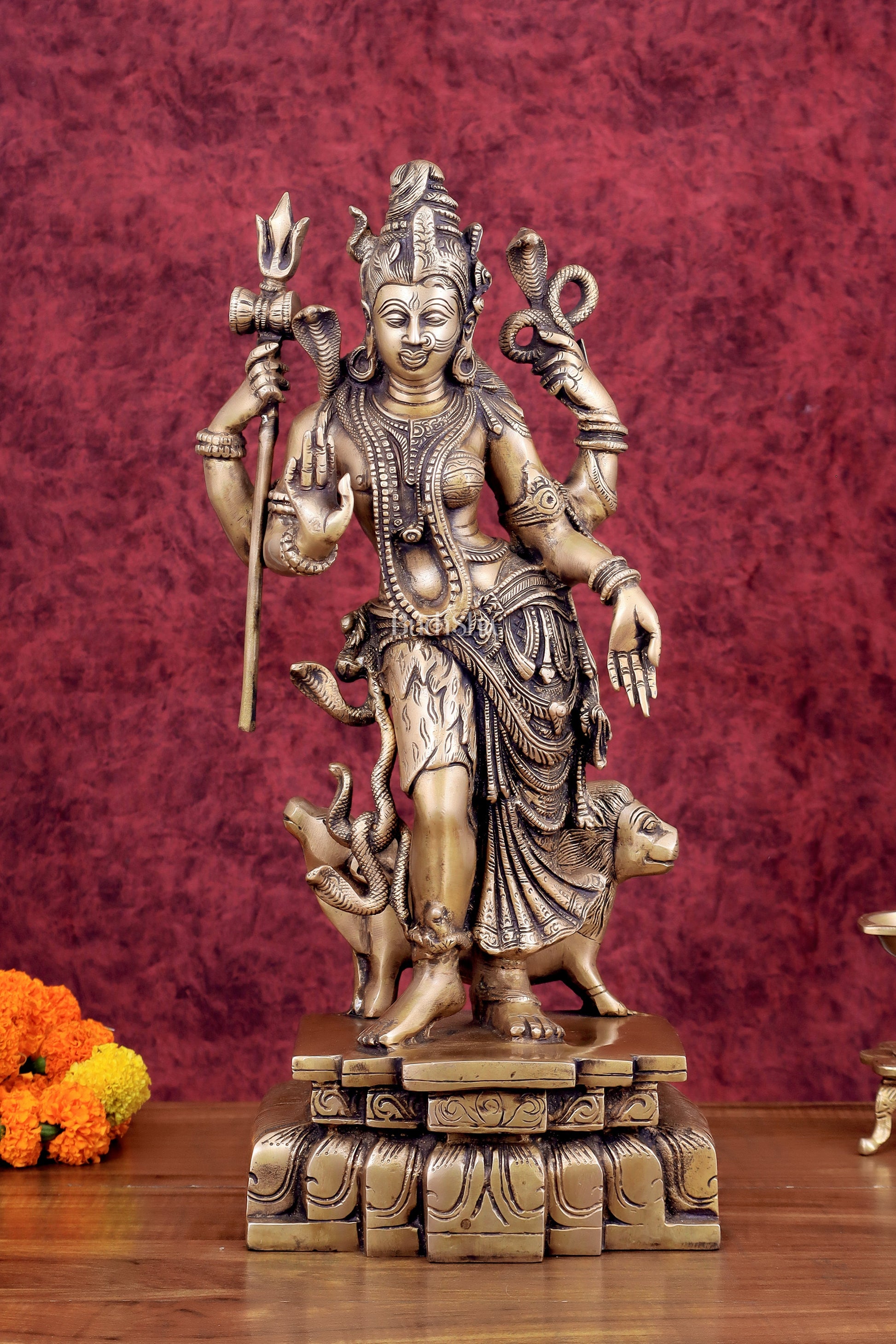 Brass Ardhanarishwara Statue - 19 Inch antique tone | 100% Certified Copper & Brass - Sama Homes Idol - Brass Sculpture - Eco-friendly - Sama Homes