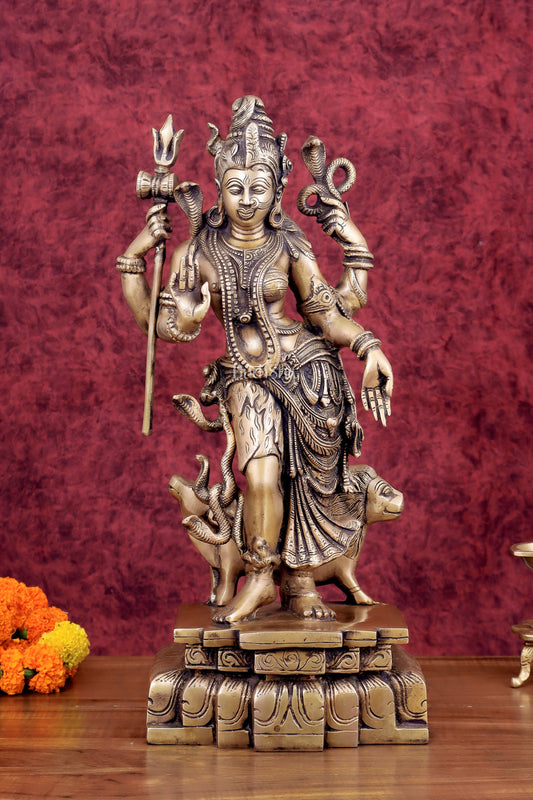 Brass Ardhanarishwara Statue - 19 Inch antique tone | 100% Certified Copper & Brass - Sama Homes Idol - Brass Sculpture
