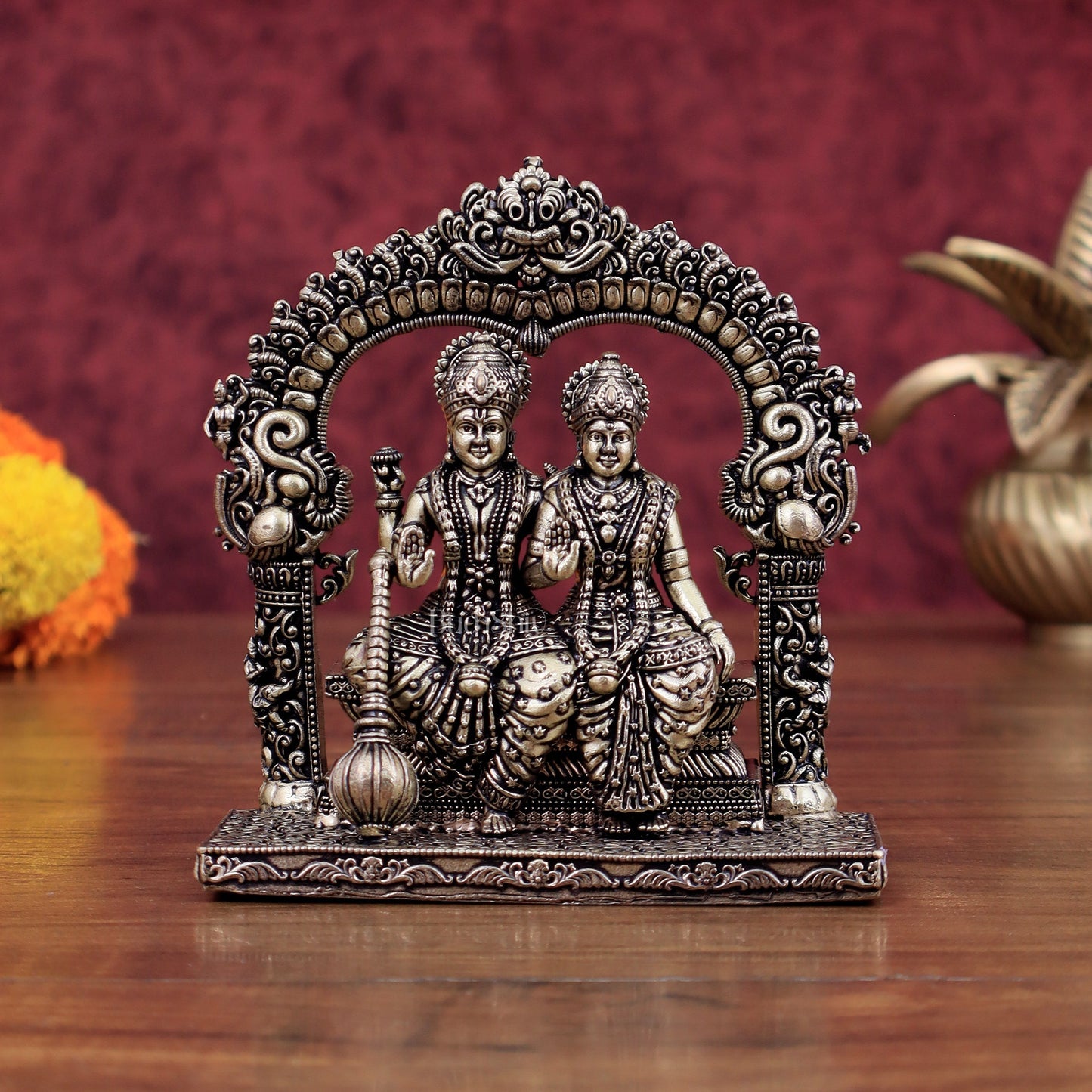 Superfine Brass Vishnu Lakshmi Sitting Statue - 5" Intricate Design - Sama Homes Idol - Brass Sculpture