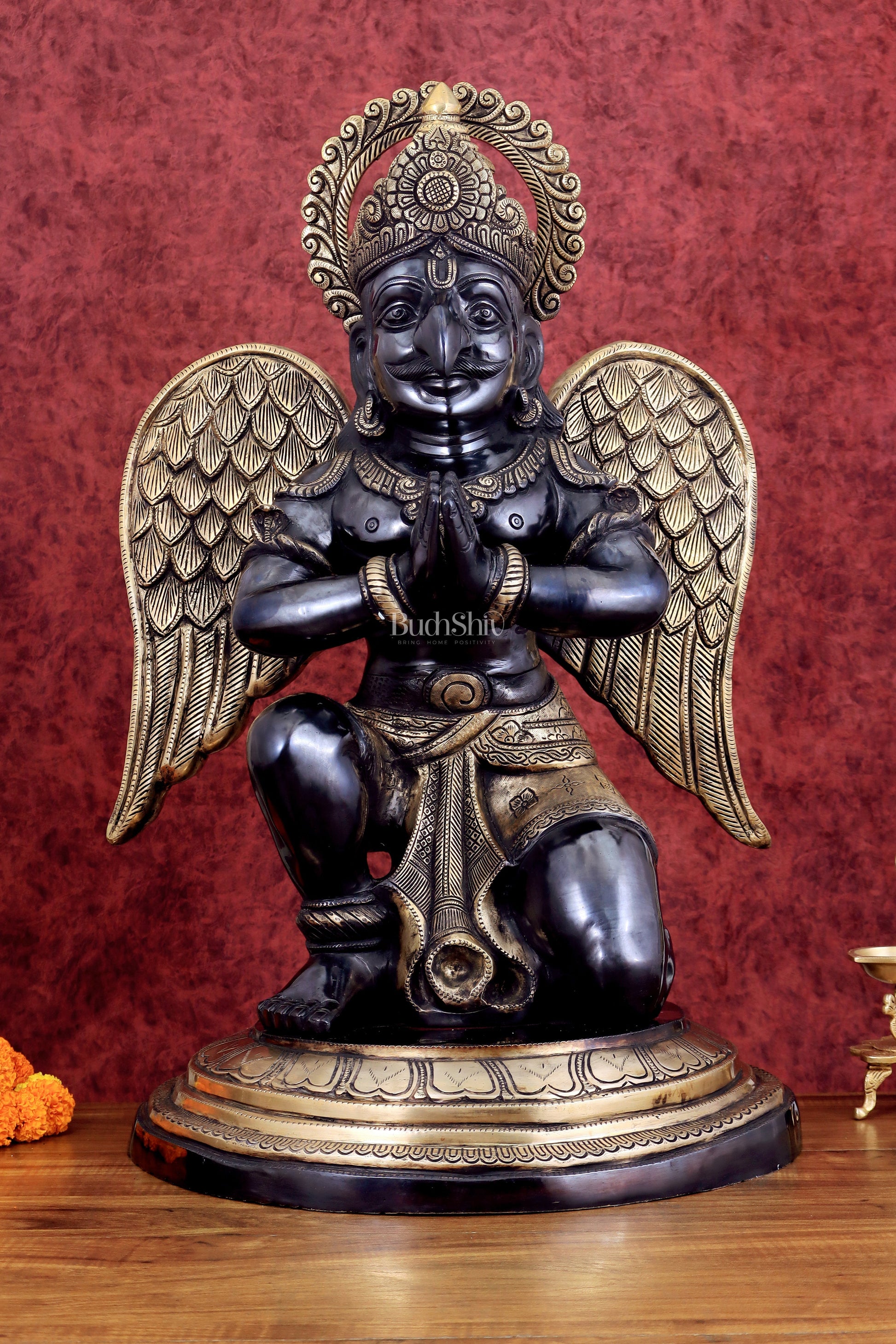 Grand Pure Brass Garuda Sculpture with Heat-Treated Black and Gold Finish - 28" - Sama Homes Idol - Brass Sculpture - Eco-friendly - Sama Homes
