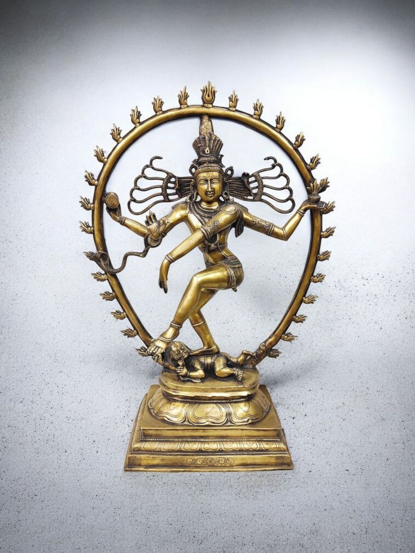 Brass Nataraja Statue with Oval Arch - Antique tone  - 30" Tall | 100% Certified Copper & Brass - Sama Homes Idol - Brass Sculpture
