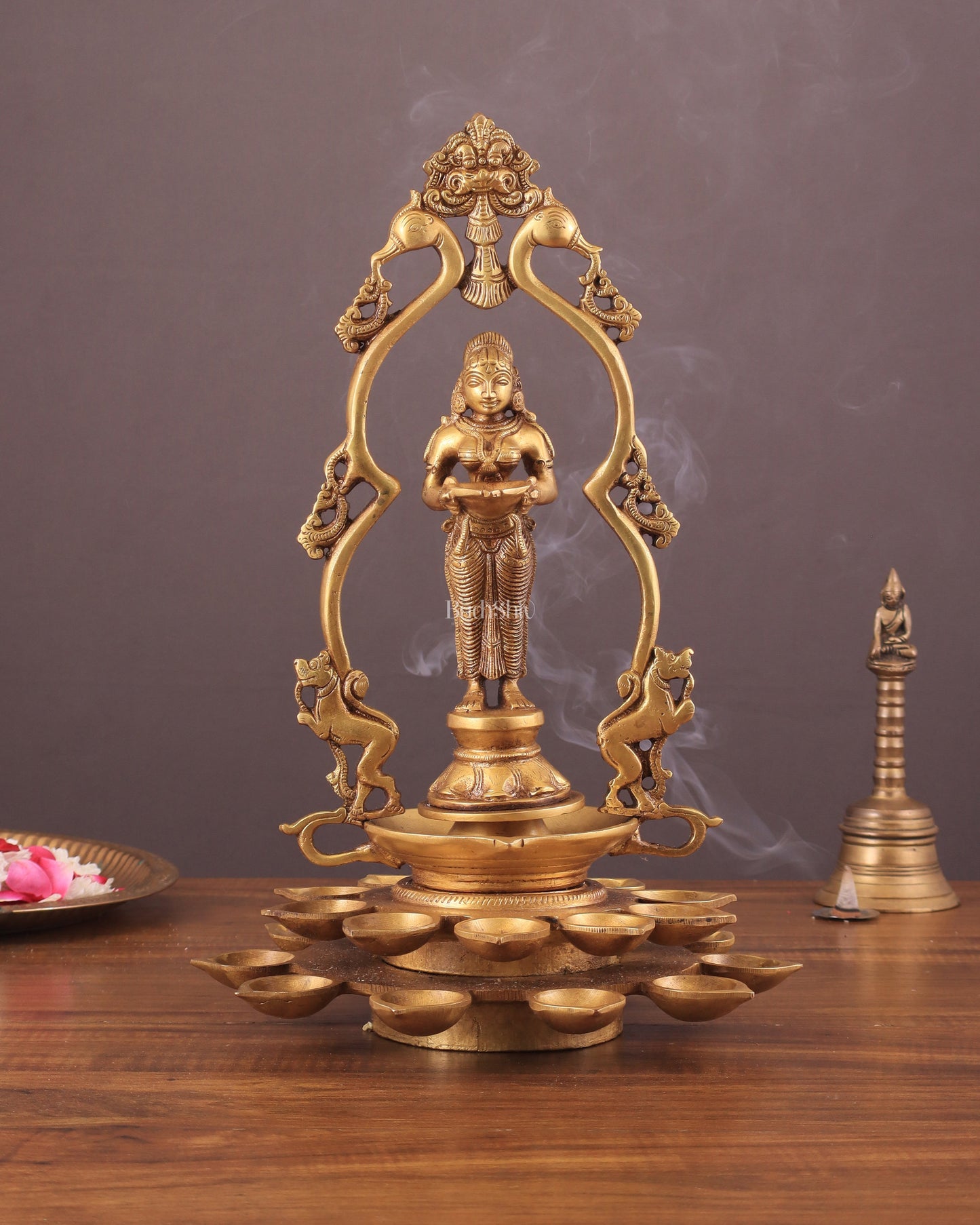 Pure Brass Pavai Deep Lady Lakshmi Statue with Multiple Diyas - 14" - Sama Homes Idol - Brass Sculpture