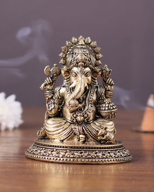 Pure Brass Ganesha superfine Idol 3" - Sama Homes Idol - Brass Sculpture