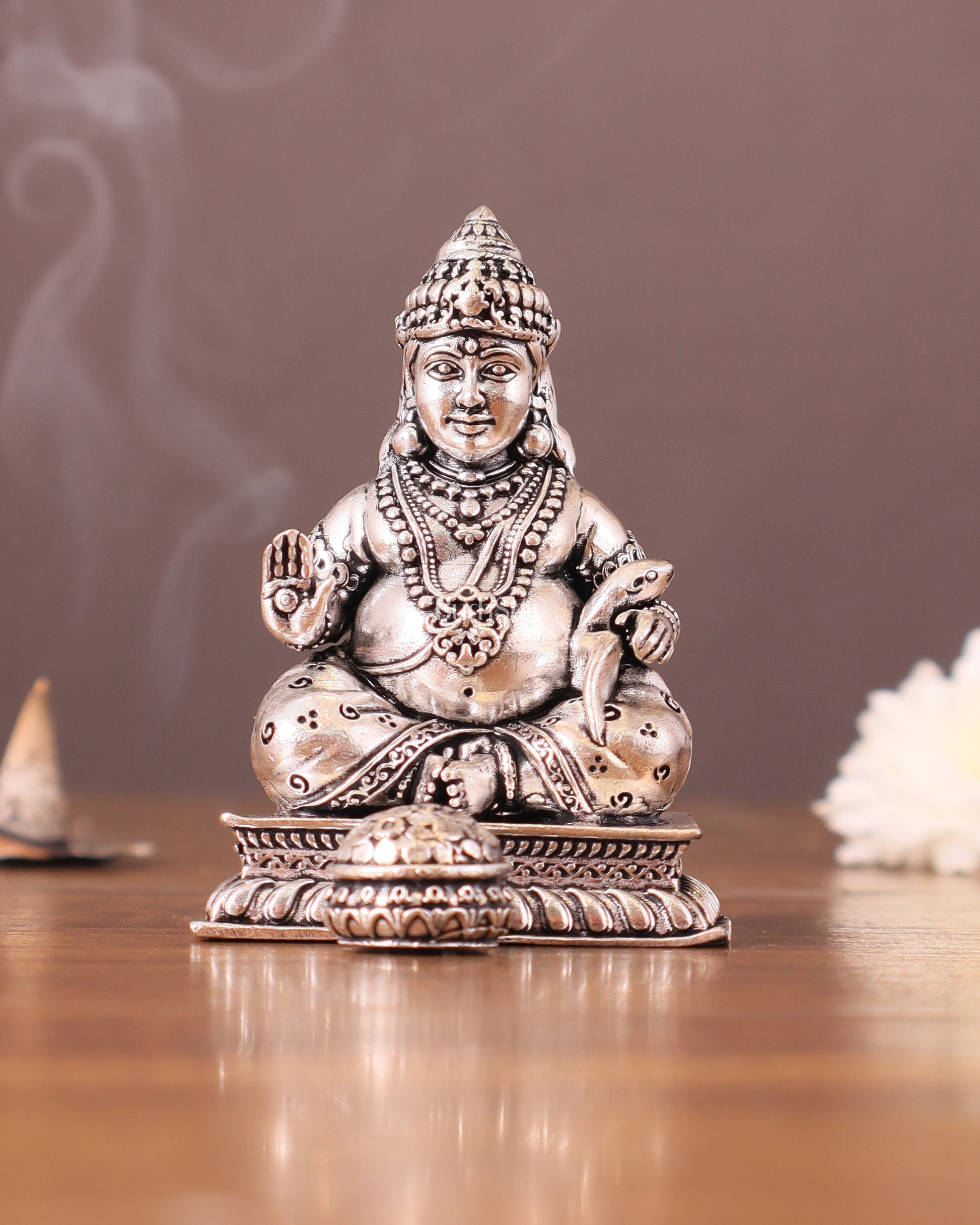 Small Lightweight Brass Lord Kubera Idol silver plated - 3-inch - Sama Homes Idol - Brass Sculpture - Eco-friendly - Sama Homes