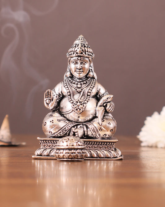 Small Lightweight Brass Lord Kubera Idol silver plated - 3-inch - Sama Homes Idol - Brass Sculpture