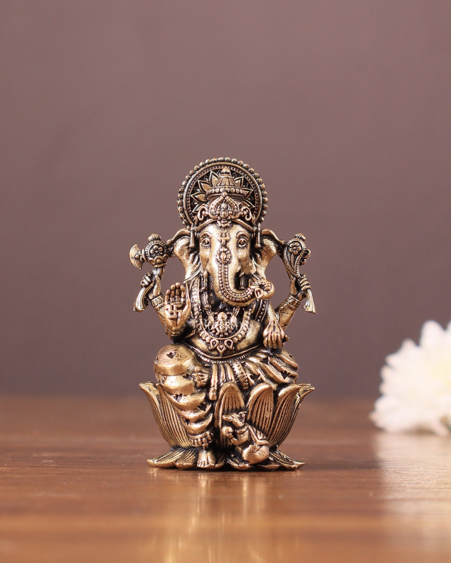 Pure Brass Superfine Small Ganesha Idol - 2.5" Tall - Sama Homes Idol - Brass Sculpture