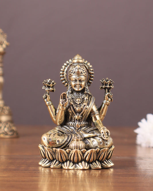 Pure brass superfine Goddess Lakshmi idol 3" - Sama Homes Idol - Brass Sculpture