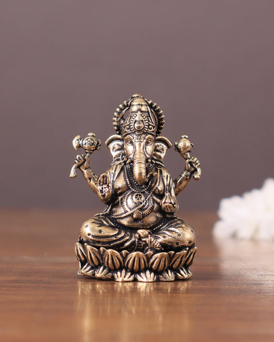 Pure brass Intricate Ganesha idol 2.5" - Sama Homes Idol - Brass Sculpture