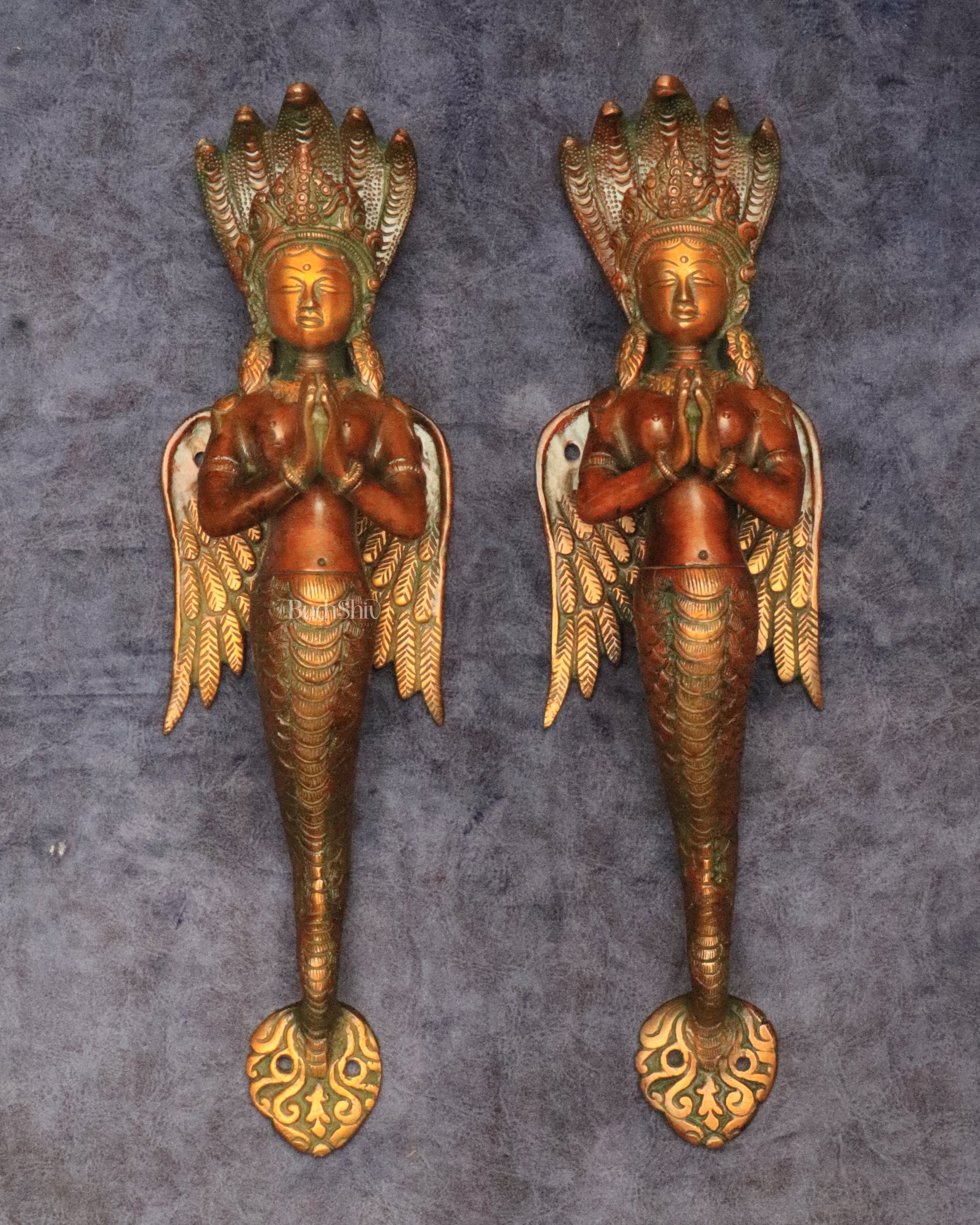 Pure Brass Vintage Naag Kanya Door Handles - Sama Homes Idol - Brass Sculpture - Eco-friendly - Sama Homes