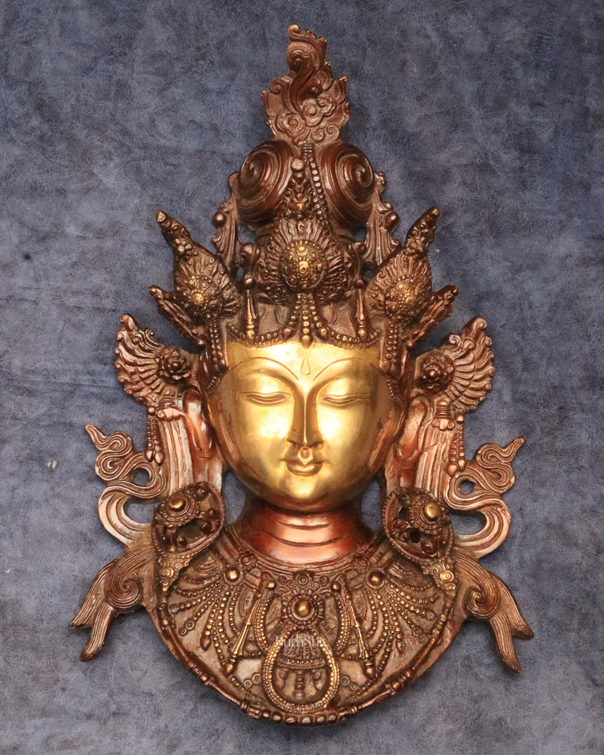 Pure Brass Tara Devi Wall Hanging in Antique Dual-Tone Finish 15" - Sama Homes Idol - Brass Sculpture - Eco-friendly - Sama Homes