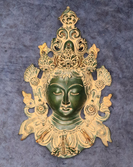 Antique Green Patina Brass Tara Devi Wall Hanging - 12" | 100% Certified Copper & Brass - Sama Homes Idol - Brass Sculpture