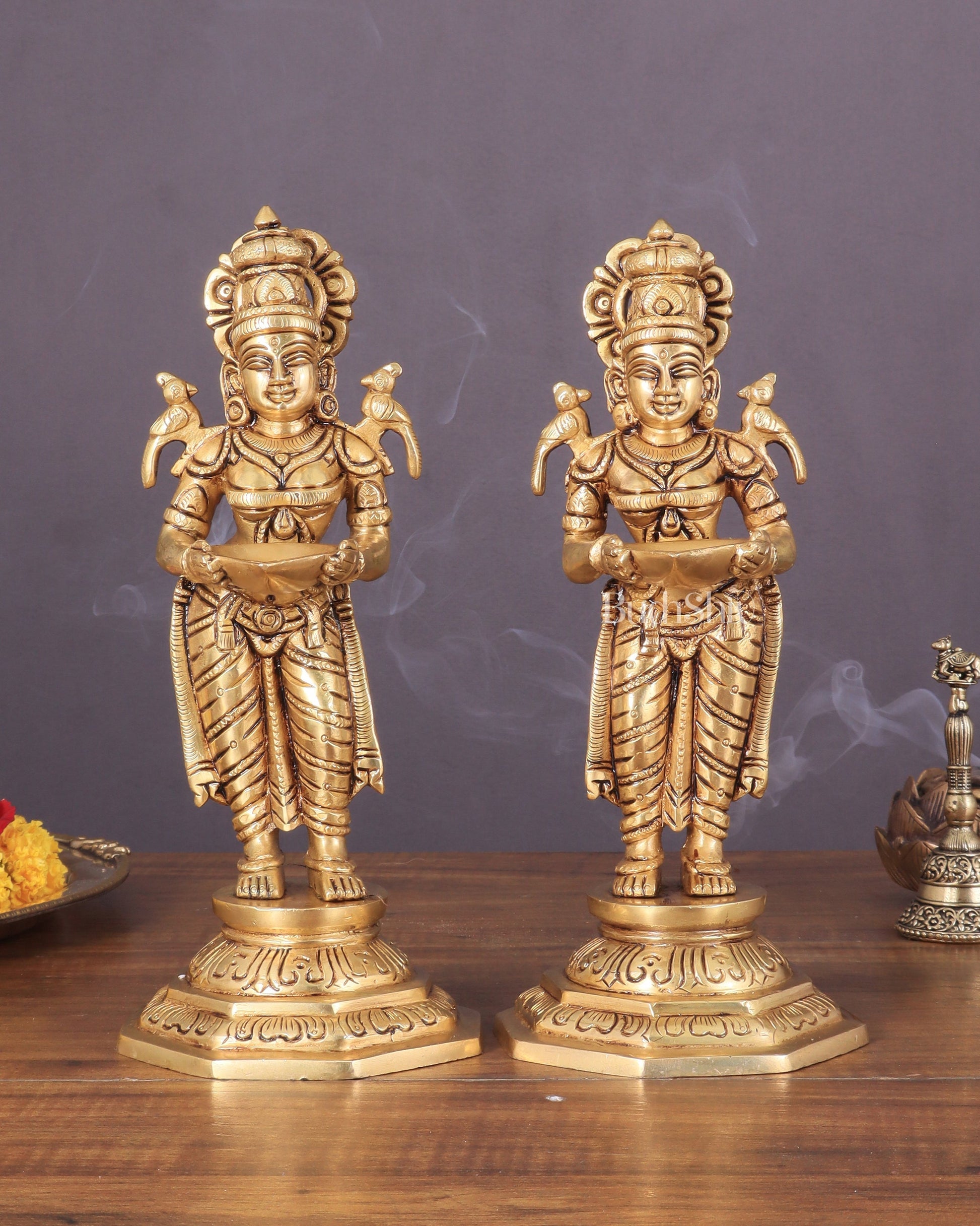 Brass Superfine Deep Lakshmi Pavaai Vilakku Pair 9" | 100% Certified Copper & Brass - Sama Homes Idol - Brass Sculpture - Eco-friendly - Sama Homes